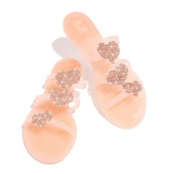 Embellished Jelly Heart Slides in Nude - Picture 3 of 4